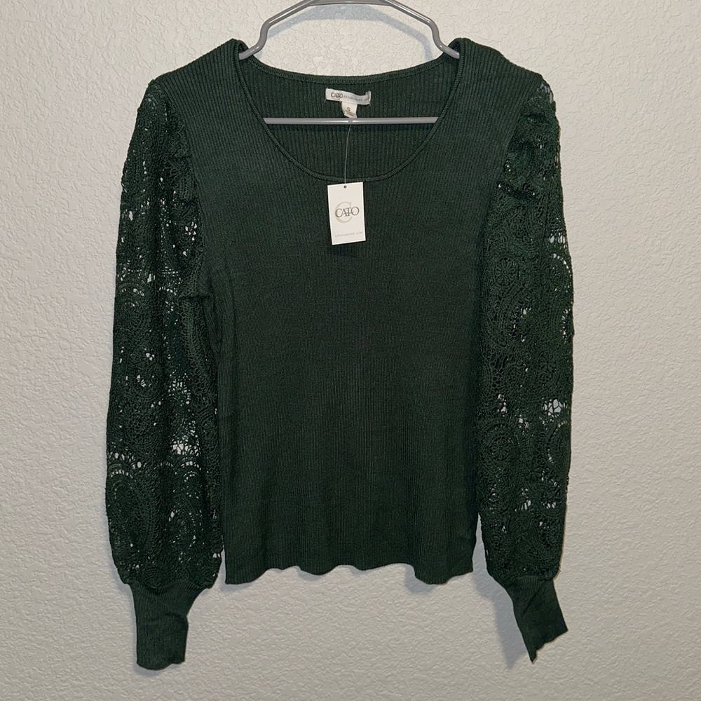 CATO knit sleeve blouse, fitter torso with loose knit sleeves